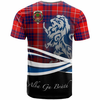 Scottish Hamilton Clan Crest Tartan T-Shirt - Scotland Lion Back Side Tartan Plaid