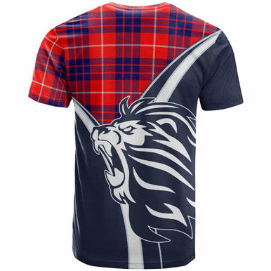 Scottish Hamilton Clan Crest Tartan T-Shirt - Scottish Flag With Lion Back Side Tartan Plaid