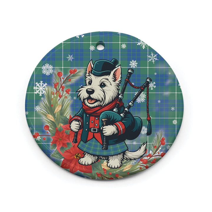 Scottish Hamilton Hunting Ancient Clan Tartan Ceramic Ornament Cute Scottish Terrier Dog Circle Style Tartan Plaid