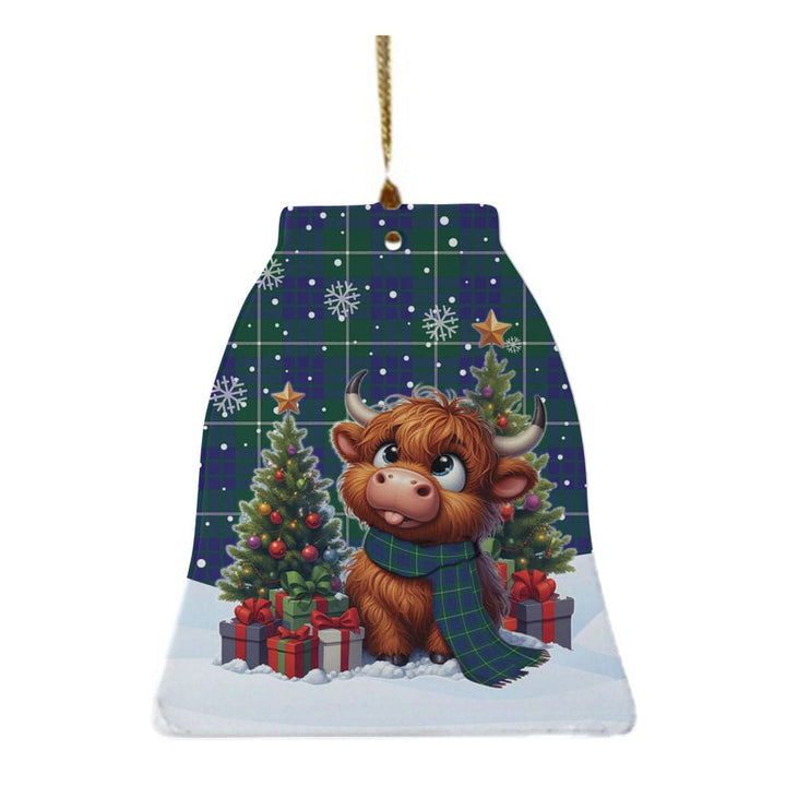 Scottish Hamilton Hunting Modern Clan Tartan Ceramic Ornament Cute Highland Cow Christmas Bell Style Tartan Plaid