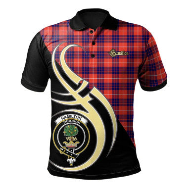 Scottish Hamilton Modern Clan Crest Tartan Polo Shirt Believe in Me Front Side Tartan Plaid