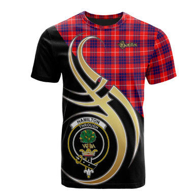 Scottish Hamilton Modern Clan Crest Tartan T-Shirt Believe in Me Front Side Tartan Plaid