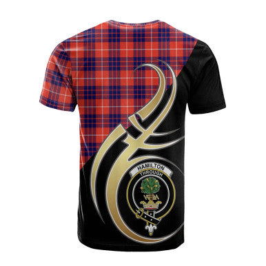 Scottish Hamilton Modern Clan Crest Tartan T-Shirt Believe in Me Back Side Tartan Plaid