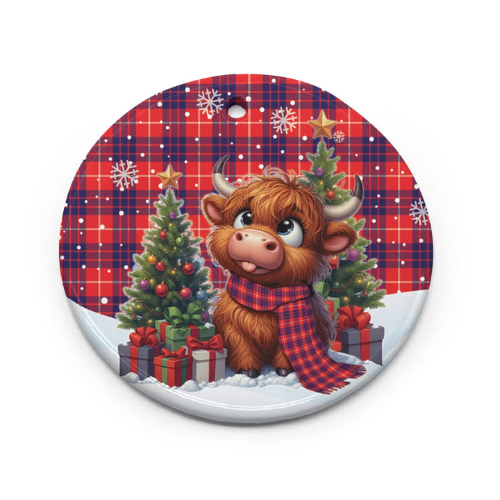 Scottish Hamilton Modern Clan Tartan Ceramic Ornament Cute Highland Cow Christmas Circle Style Tartan Plaid