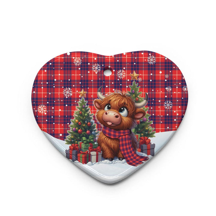 Scottish Hamilton Modern Clan Tartan Ceramic Ornament Cute Highland Cow Christmas Heart Style Tartan Plaid