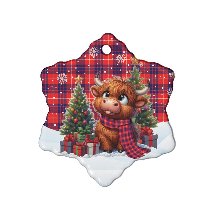 Scottish Hamilton Modern Clan Tartan Ceramic Ornament Cute Highland Cow Christmas Snow Flake Style Tartan Plaid