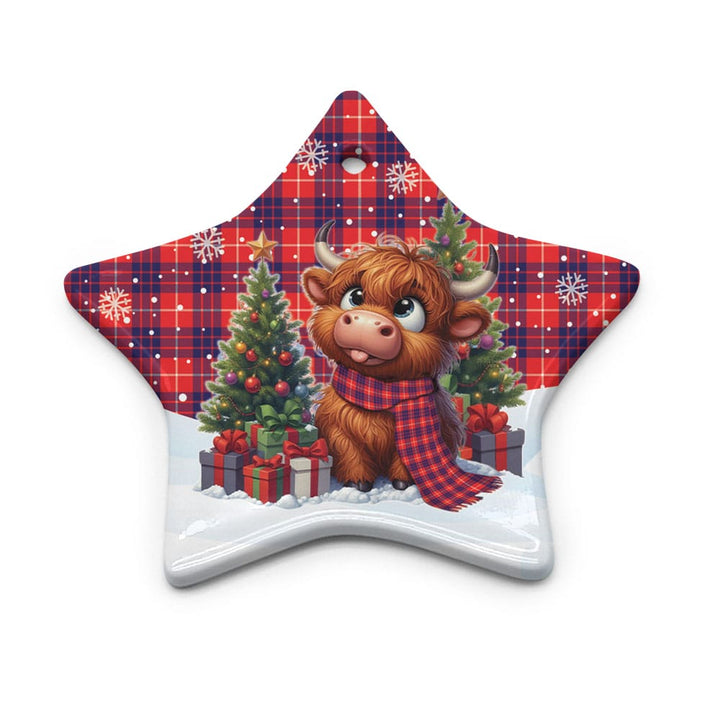 Scottish Hamilton Modern Clan Tartan Ceramic Ornament Cute Highland Cow Christmas Star Style Tartan Plaid