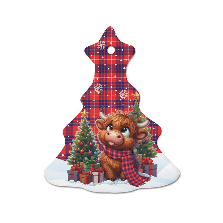 Scottish Hamilton Modern Clan Tartan Ceramic Ornament Cute Highland Cow Christmas Tree Style Tartan Plaid