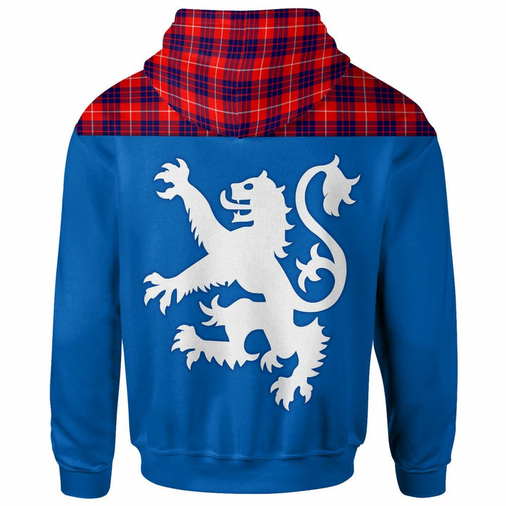 Scottish Hamilton Modern Clan Tartan Hoodie - Lion Rampant of Scotland With Flag back Side Tartan Plaid