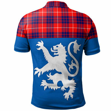 Scottish Hamilton Modern Clan Tartan Polo Shirt - Lion Rampant of Scotland With Flag Back Side Tartan Plaid