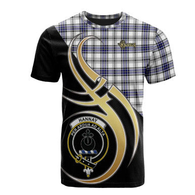 Scottish Hannay Modern Clan Crest Tartan T-Shirt Believe in Me Front Side Tartan Plaid