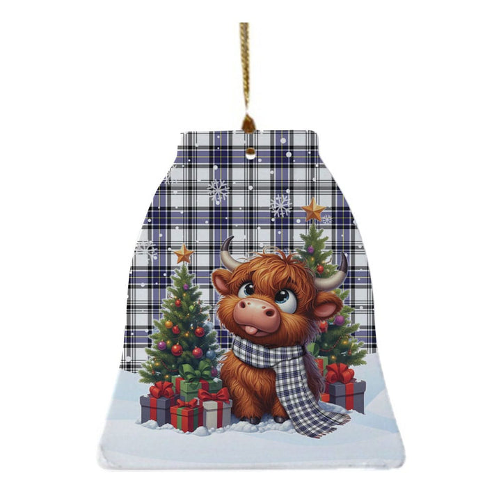 Scottish Hannay Modern Clan Tartan Ceramic Ornament Cute Highland Cow Christmas Bell Style Tartan Plaid