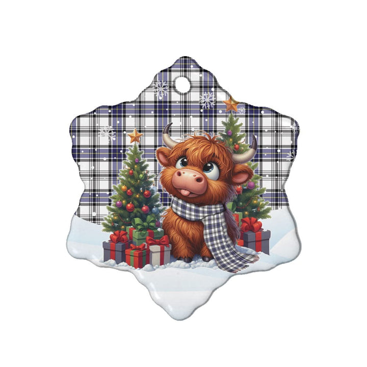 Scottish Hannay Modern Clan Tartan Ceramic Ornament Cute Highland Cow Christmas Snow Flake Style Tartan Plaid
