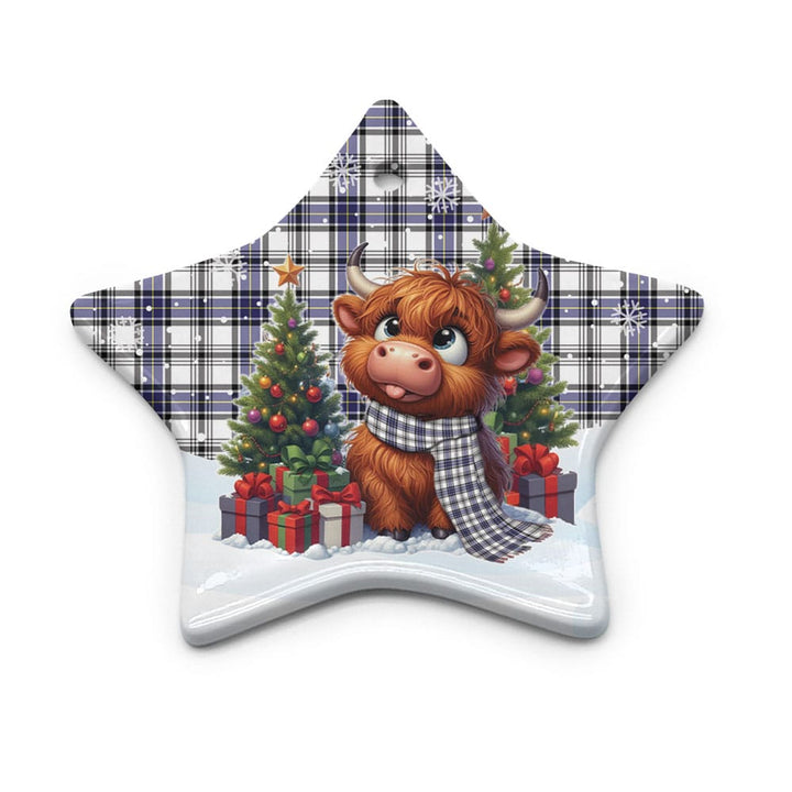 Scottish Hannay Modern Clan Tartan Ceramic Ornament Cute Highland Cow Christmas Star Style Tartan Plaid