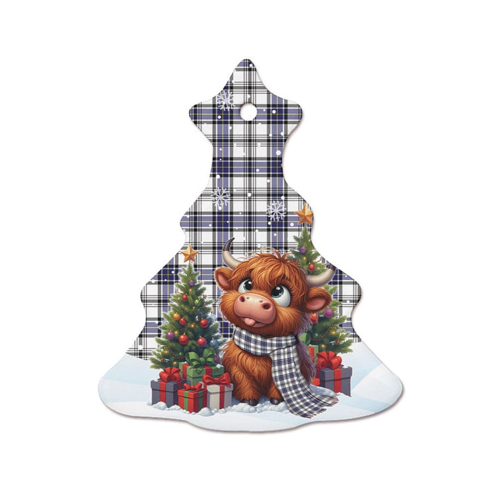 Scottish Hannay Modern Clan Tartan Ceramic Ornament Cute Highland Cow Christmas Tree Style Tartan Plaid
