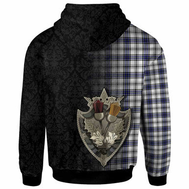 Scottish Hannay Modern Clan Tartan Hoodie - Half Thistle Flowers Celtic Design Back Side Tartan Plaid