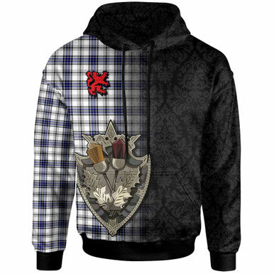 Scottish Hannay Modern Clan Tartan Hoodie - Half Thistle Flowers Celtic Design Front Side Tartan Plaid