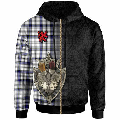 Scottish Hannay Modern Clan Tartan Hoodie - Half Thistle Flowers Celtic Design Zip-up Tartan Plaid