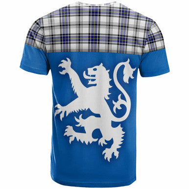 Scottish Hannay Modern Clan Tartan T-Shirt - Lion Rampant of Scotland With Flag Back Side Tartan Plaid