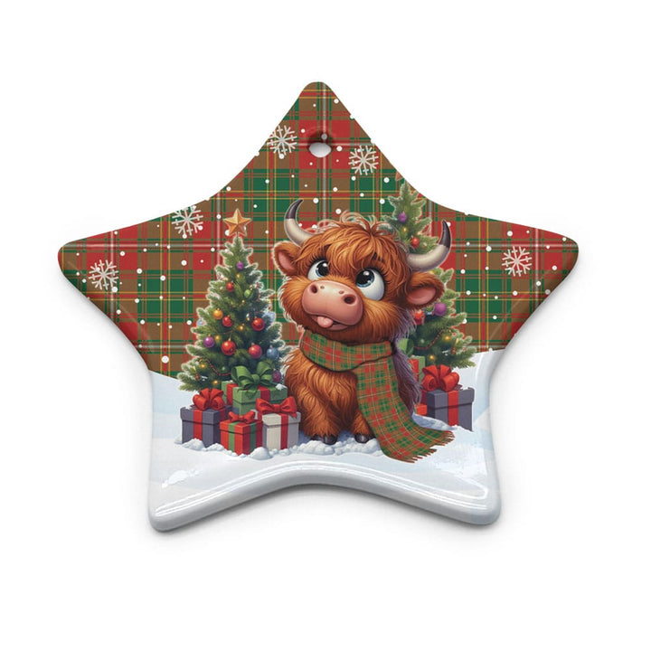 Scottish Hay Ancient Clan Tartan Ceramic Ornament Cute Highland Cow Christmas Star Style Tartan Plaid