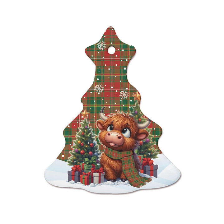 Scottish Hay Ancient Clan Tartan Ceramic Ornament Cute Highland Cow Christmas Tree Style Tartan Plaid