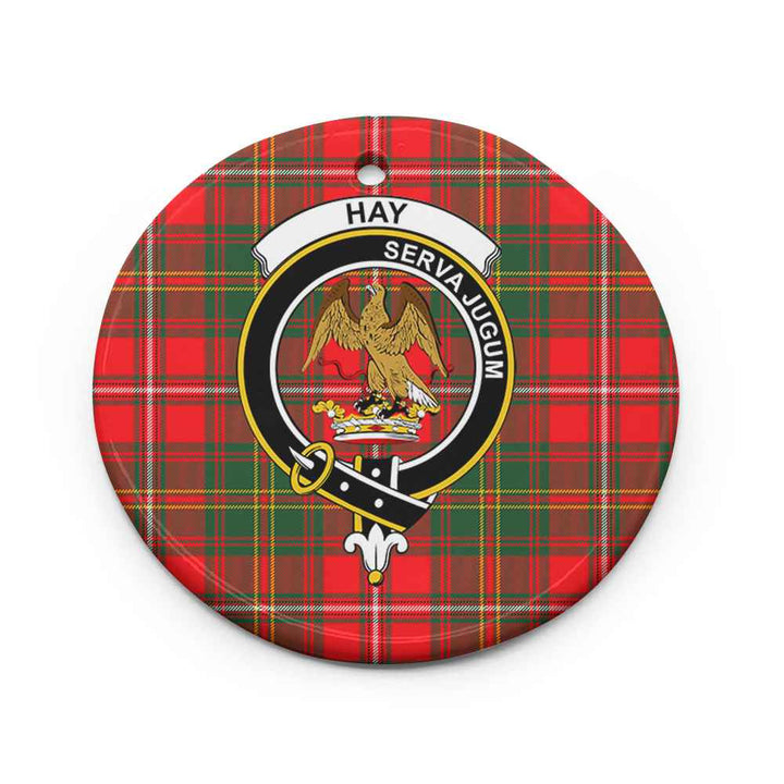 Scottish Hay Clan Crest Tartan Ceramic Ornament Circle Shape Tartan Plaid