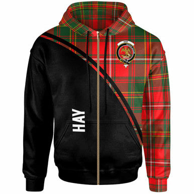 Scottish Hay Clan Crest Tartan Curve Hoodie Zip-up Tartan Plaid