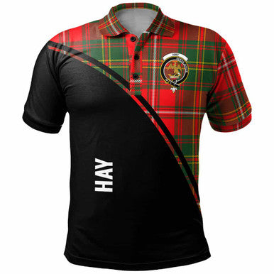 Scottish Hay Clan Crest Tartan Curve Polo Shirt Front Side Tartan Plaid