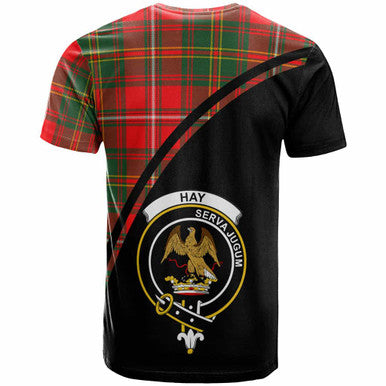 Scottish Hay Clan Crest Tartan Curve T-Shirt Back Side Tartan Plaid