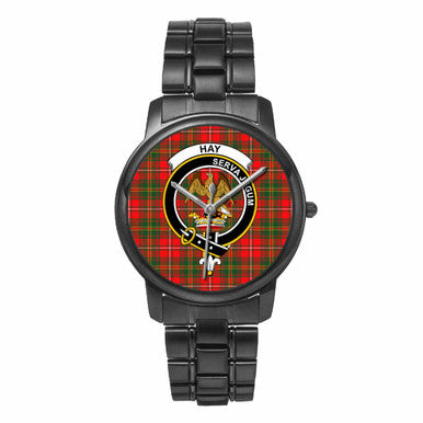 Scottish Hay Clan Crest Tartan Folding Clasp Steel Quartz Watches Tartan Plaid Black 1