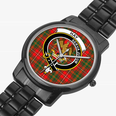 Scottish Hay Clan Crest Tartan Folding Clasp Steel Quartz Watches Tartan Plaid Black 2