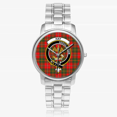Scottish Hay Clan Crest Tartan Folding Clasp Steel Quartz Watches Tartan Plaid Silver 1