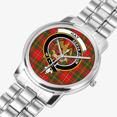 Scottish Hay Clan Crest Tartan Folding Clasp Steel Quartz Watches Tartan Plaid Silver 2