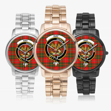 Scottish Hay Clan Crest Tartan Folding Clasp Steel Quartz Watches Tartan Plaid All