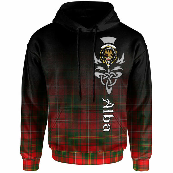 Scottish Hay Clan Crest Tartan Hoodie - Alba Gu Brath Family Crest Celtic Inspired Front Side Tartan Plaid