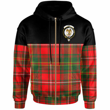 Scottish Hay Clan Crest Tartan Hoodie - Horizontal Style Zip-up Tartan Plaid