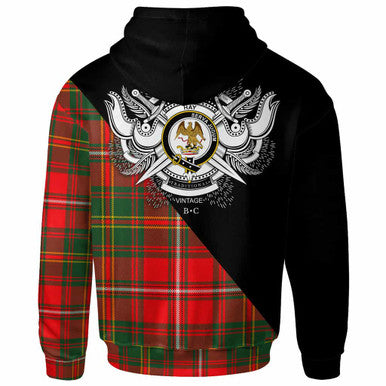 Scottish Hay Clan Crest Tartan Hoodie - Military Logo Back Side Tartan Plaid
