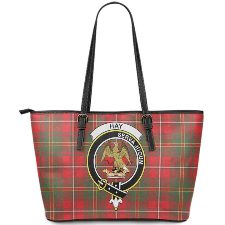 Scottish Hay Clan Crest Tartan Leather Tote Tartan Plaid
