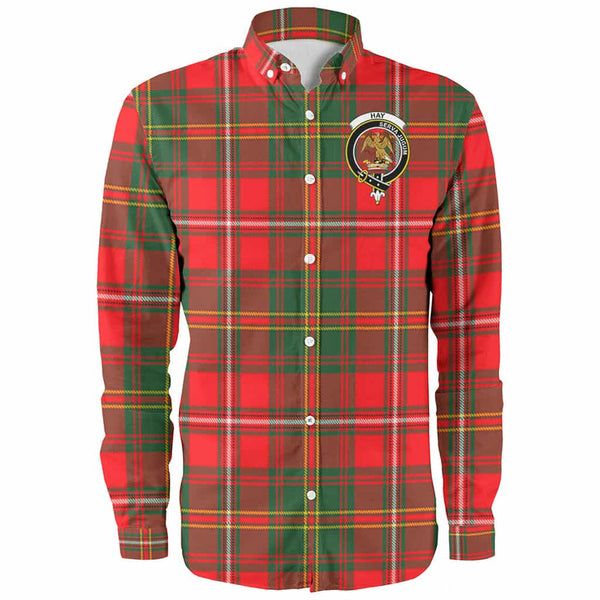 Scottish Hay Clan Crest Tartan Long Sleeve Shirt Front Side Tartan Plaid