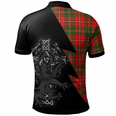Scottish Hay Clan Crest Tartan Polo Shirt - Lion Rampant Celtic Cross Flash Style Back Side Tartan Plaid