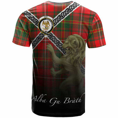 Scottish Hay Clan Crest Tartan T-Shirt - Celtic With Scotland Lion Back Side Tartan Plaid