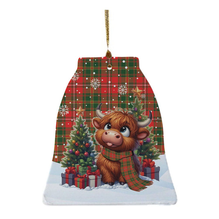 Scottish Hay Modern Clan Tartan Ceramic Ornament Cute Highland Cow Christmas Bell Style Tartan Plaid