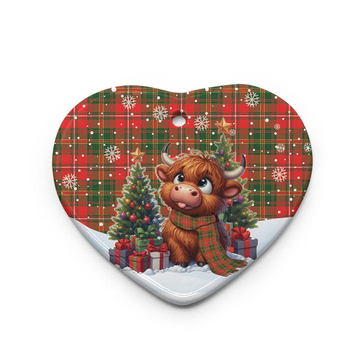 Scottish Hay Modern Clan Tartan Ceramic Ornament Cute Highland Cow Christmas Heart Style Tartan Plaid