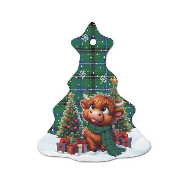 Scottish Henderson Ancient Clan Tartan Ceramic Ornament Cute Highland Cow Christmas Tree Style Tartan Plaid