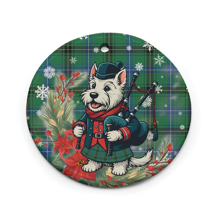 Scottish Henderson Ancient Clan Tartan Ceramic Ornament Cute Scottish Terrier Dog Circle Style Tartan Plaid