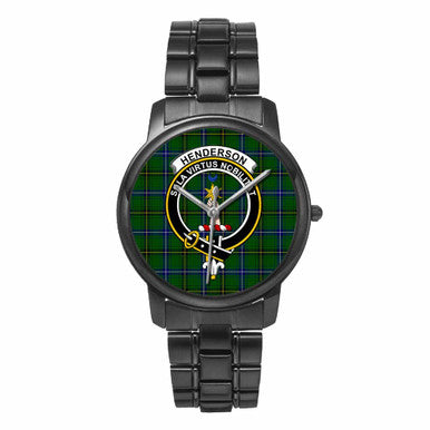 Scottish Henderson Clan Crest Tartan Folding Clasp Steel Quartz Watches Tartan Plaid Black 1