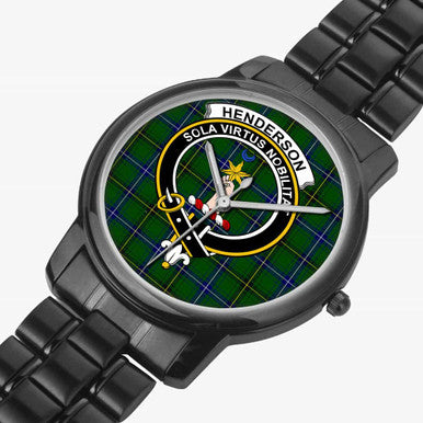 Scottish Henderson Clan Crest Tartan Folding Clasp Steel Quartz Watches Tartan Plaid Black 2