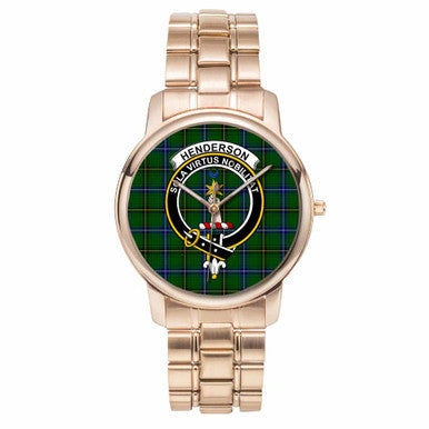 Scottish Henderson Clan Crest Tartan Folding Clasp Steel Quartz Watches Tartan Plaid Rose Gold 1