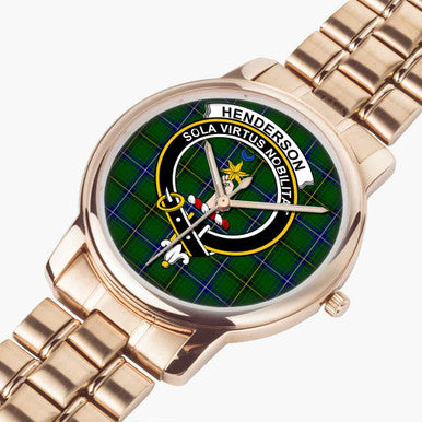 Scottish Henderson Clan Crest Tartan Folding Clasp Steel Quartz Watches Tartan Plaid Rose Gold 2