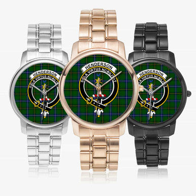 Scottish Henderson Clan Crest Tartan Folding Clasp Steel Quartz Watches Tartan Plaid All